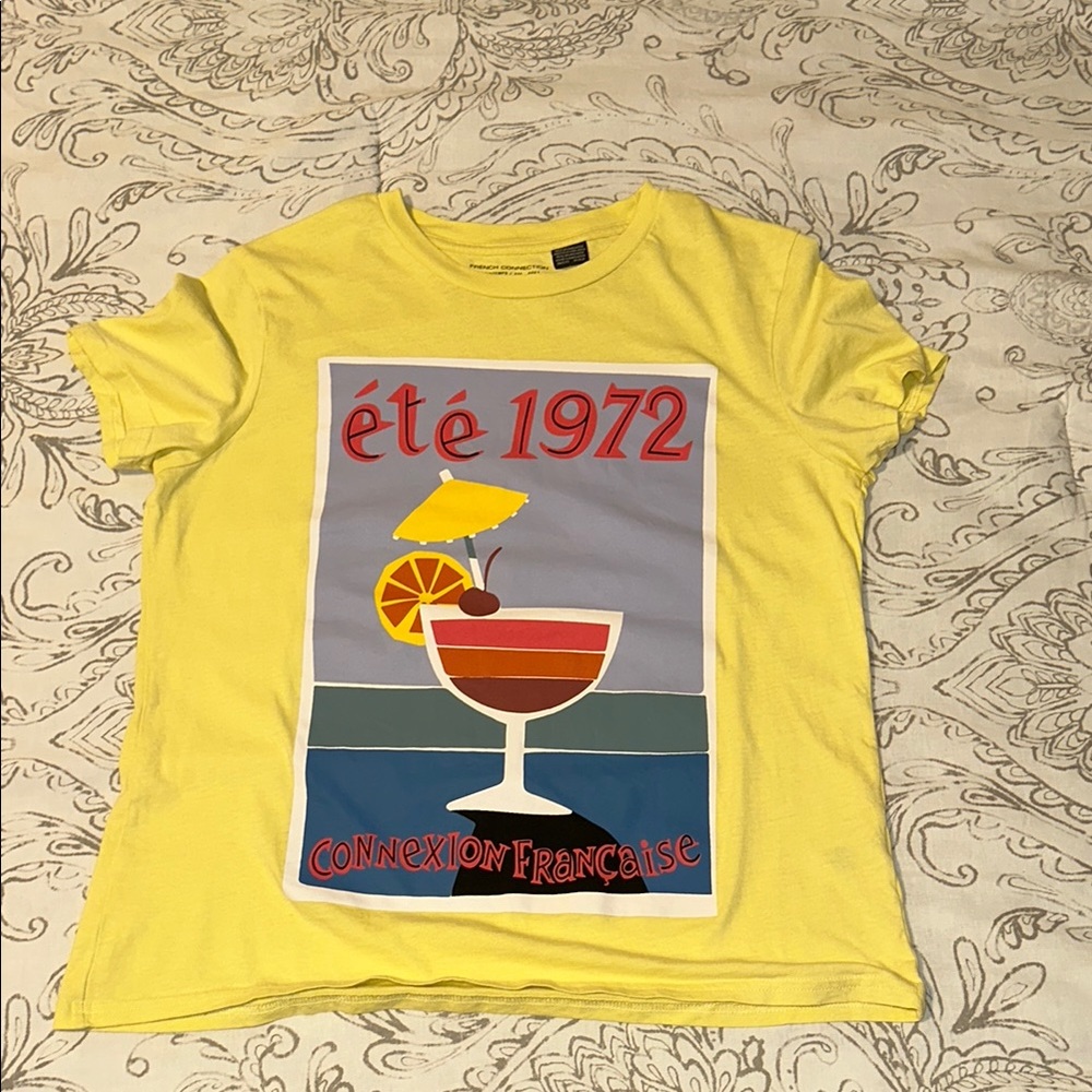 French Connection Butter Yellow Graphic Tee - Size Medium